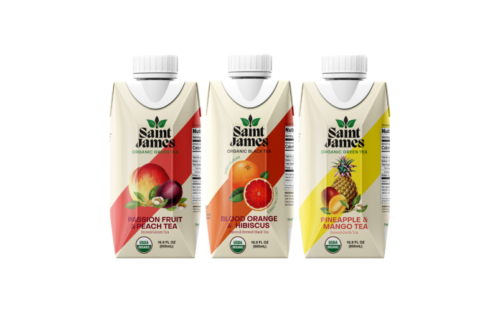 Image of cartons of Saint James Tea